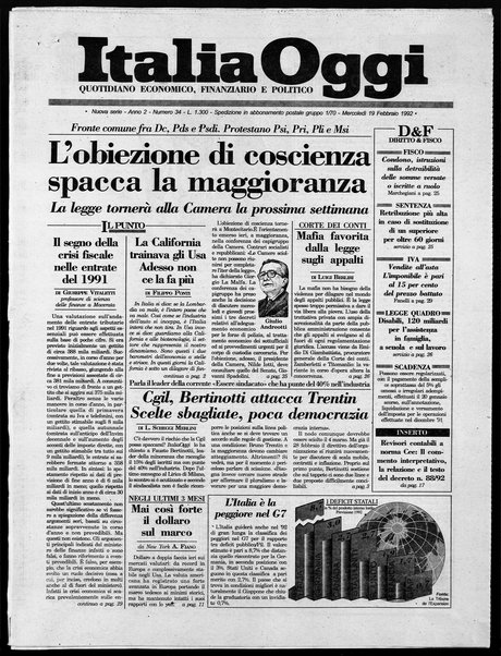 Italia oggi : quotidiano di economia finanza e politica